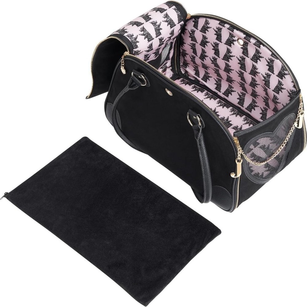 Juicy Couture Pet Carrier Crown Black Faux Suede Small Dog Cat Carrier 10 lbs. - Picture 5 of 15